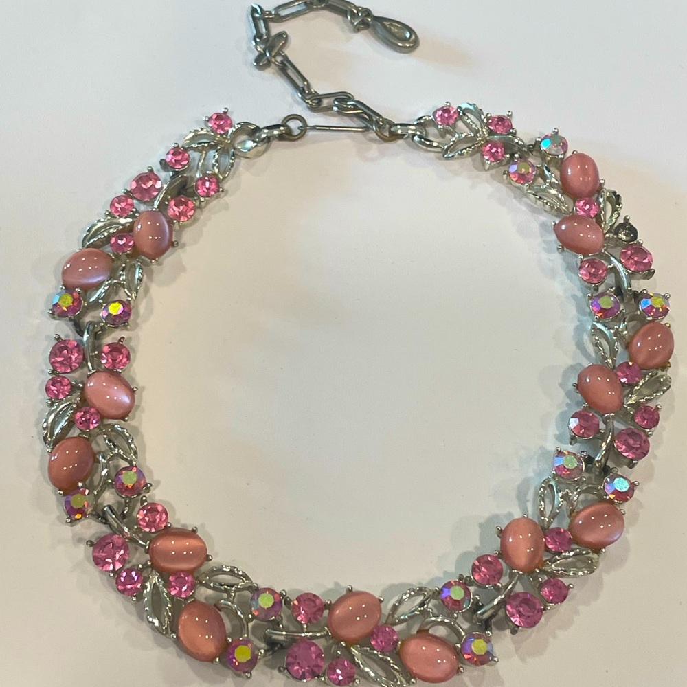 VINTAGE LISTNER PINK RHINESTONES NECKLACE